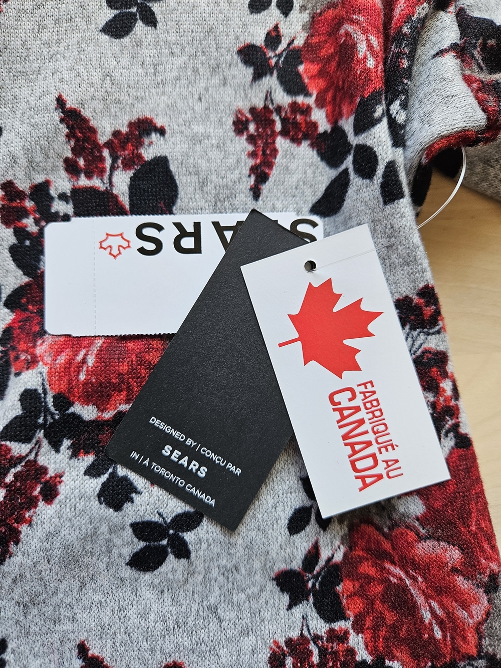 NWT Deadstock Sears Canada Floral Bell Sleeve A-Line Tunic Dress Grey Red XL - Picture 11 of 12